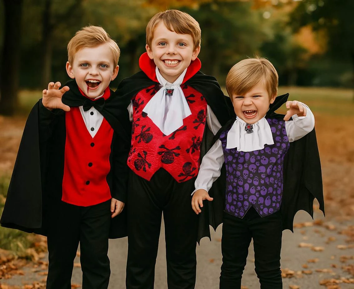 Zestaw dla dzieci Elegancki Wampir (bluzka z peleryną (odpinana na rzepy), żabot), rozm. 92/104 cm